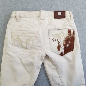 Vintage Antik Denim Jeans Womens 26 Beige Embroidered Bootcut Fur Pocket Western